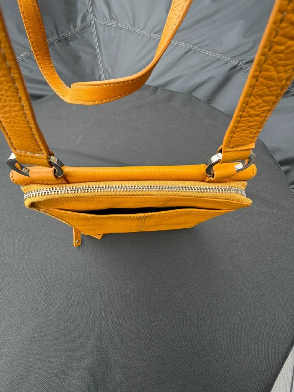 Tignanello Yellow Leather Crossbody Bag Adjustable Strap Organizer Purse - Picture 5 of 16